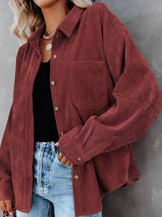 Damen Cordjacke Mit Knopfleiste