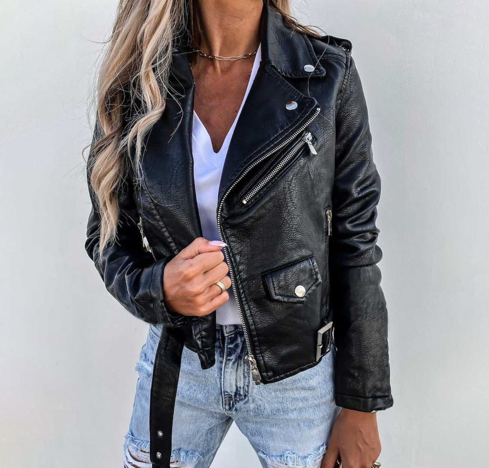 Damen Bikerjacke Mit Zeitlosem Design