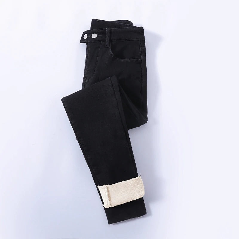 Damen Gefütterte Winterjeans Mit Hoher Taille
