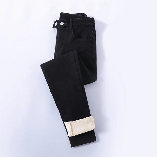 Damen Gefütterte Winterjeans Mit Hoher Taille
