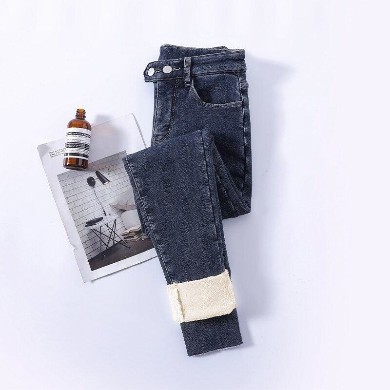 Damen Gefütterte Winterjeans Mit Hoher Taille