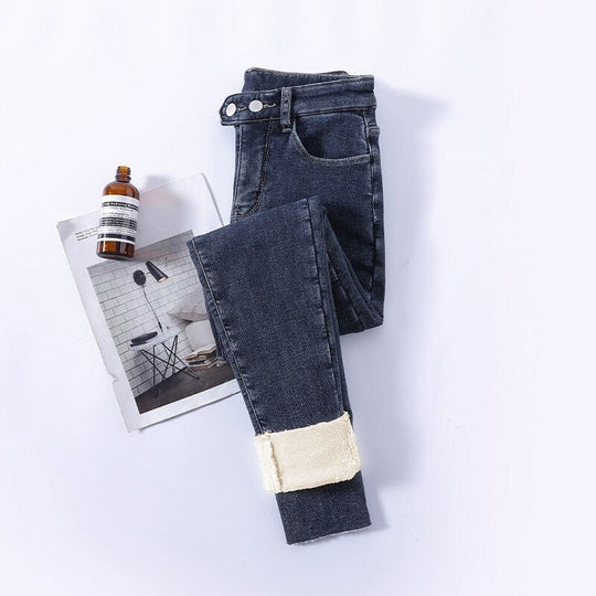 Damen Gefütterte Winterjeans Mit Hoher Taille