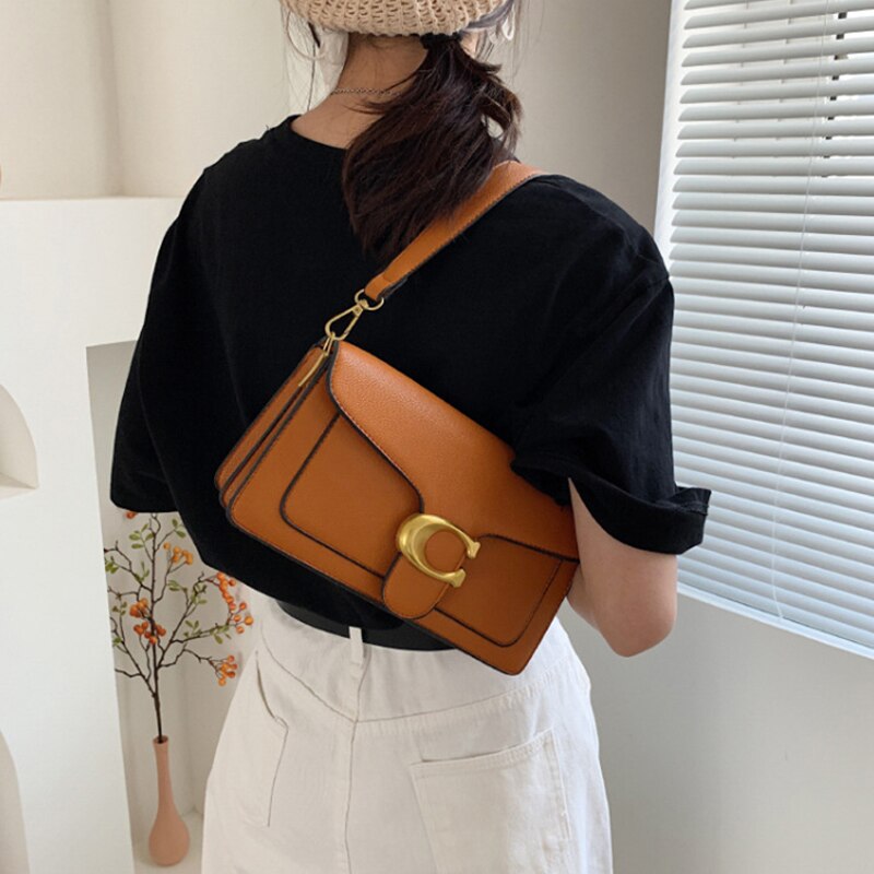 Elegante Schultertasche mit goldener Schnalle für Damen