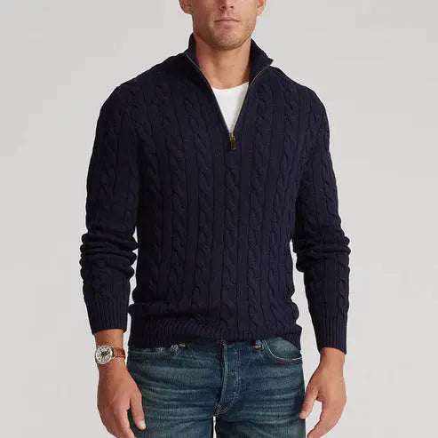 Herren Strickpullover Mit Halbzip Und Hohem Kragen
