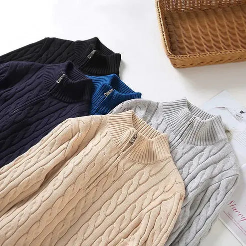 Herren Strickpullover Mit Halbzip Und Hohem Kragen