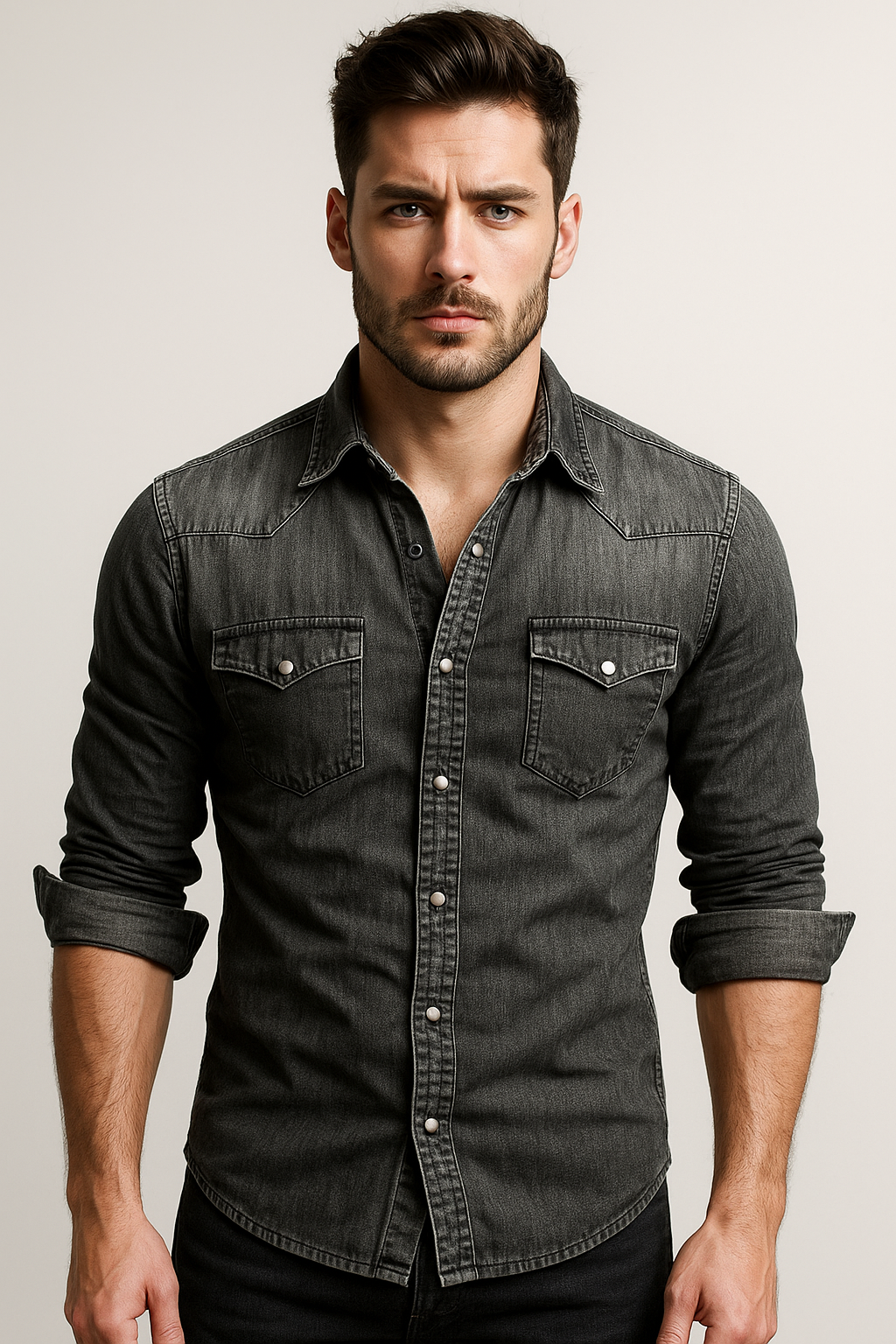 Herren Locker sitzendes Denim-Hemd Freizeit-Button-Down
