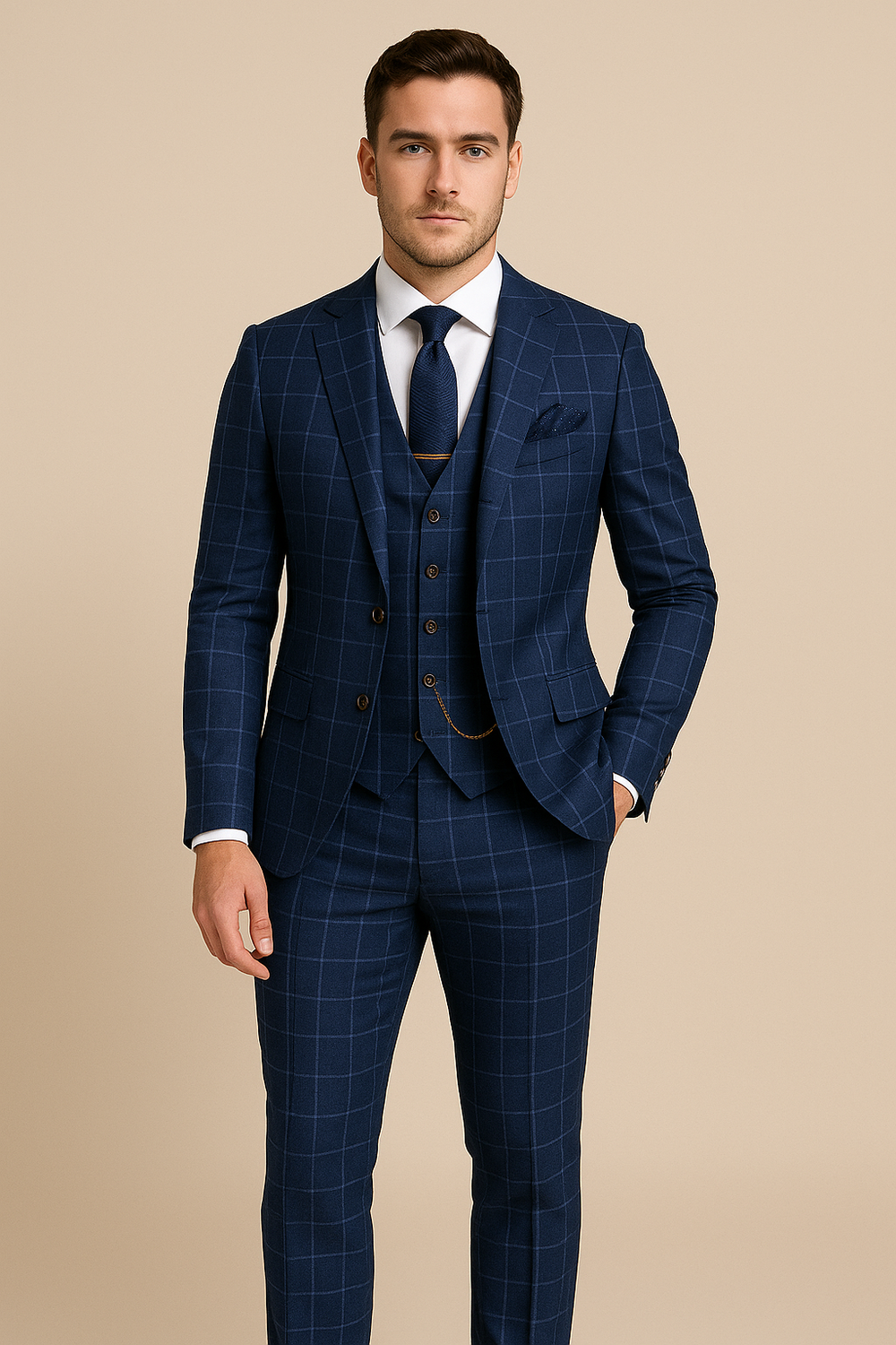 Herren Anzug Mit Schmalem Schnitt Und Kariertem Design