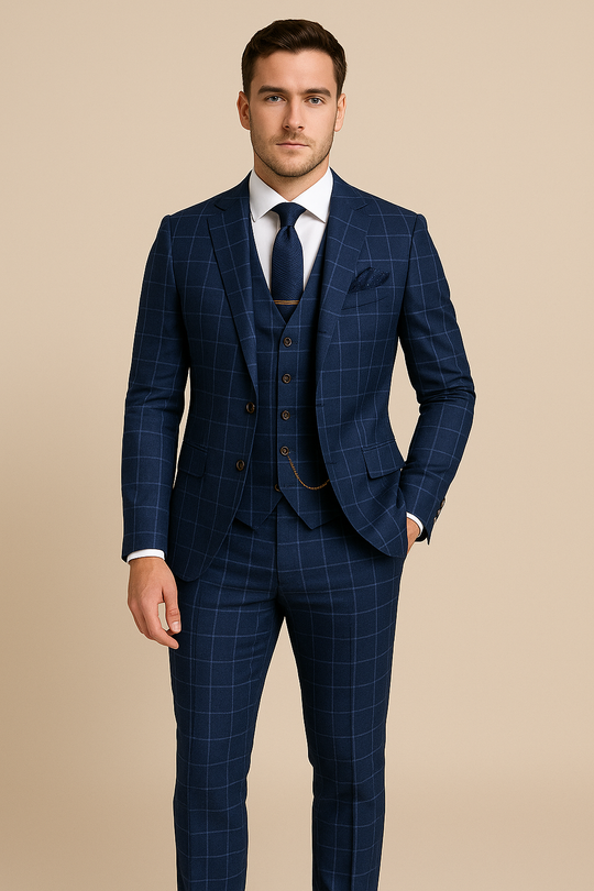 Herren Anzug Mit Schmalem Schnitt Und Kariertem Design