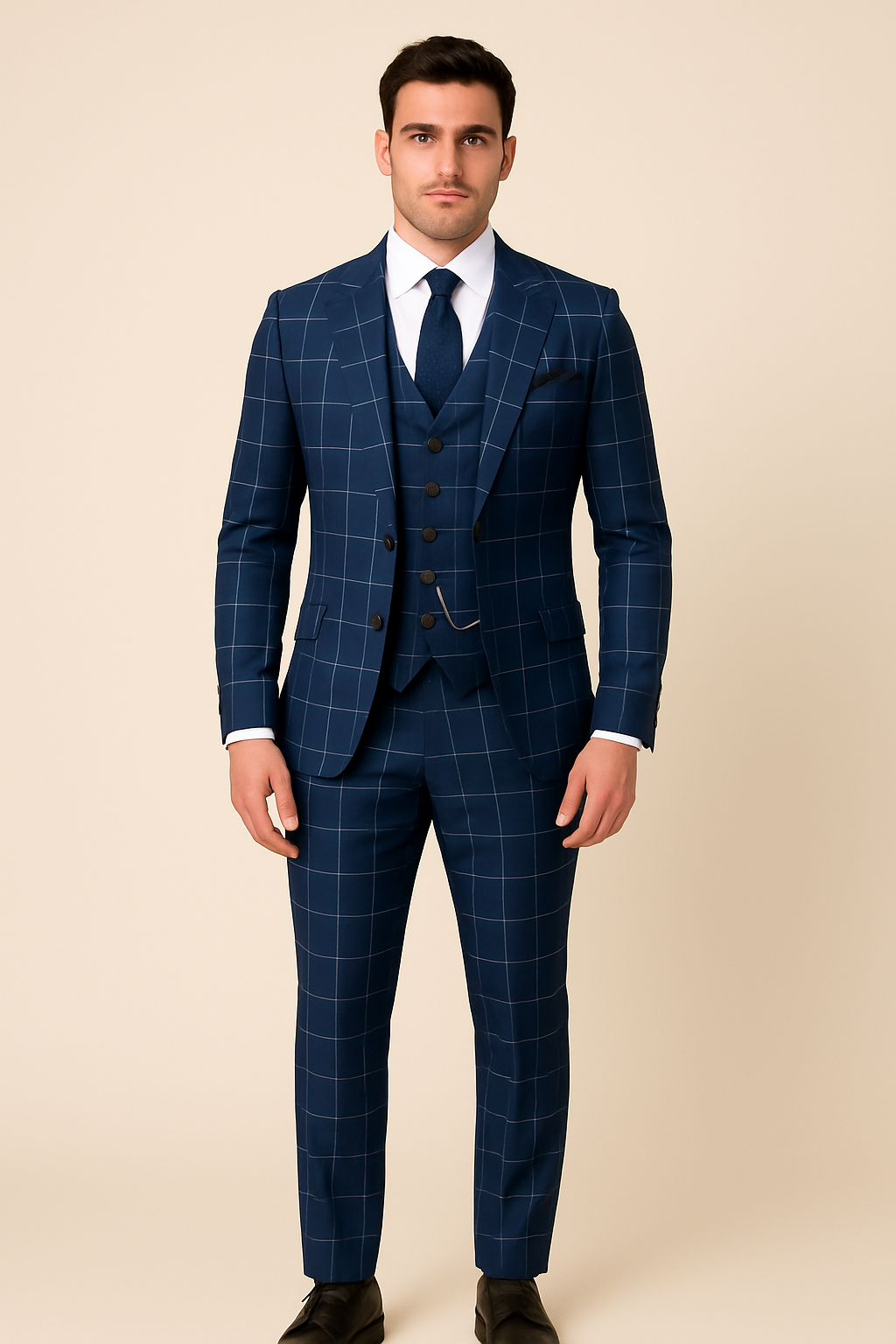 Herren Anzug Mit Schmalem Schnitt Und Kariertem Design