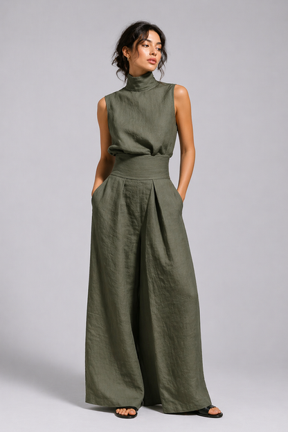 Leichter Damen Zweiteiler aus Leinen mit weitem Bein für sommerliche Looks