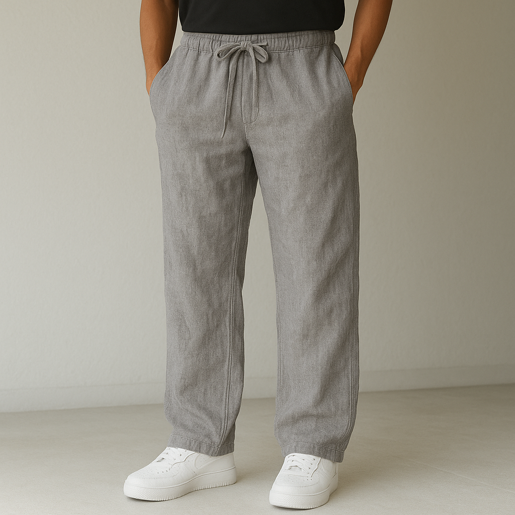 Herren Leinenhose Mit Kordelzug Und Taschen