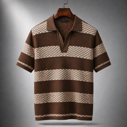 Herren Strick-Poloshirt gestreift in klassischer Passform als Produktbild