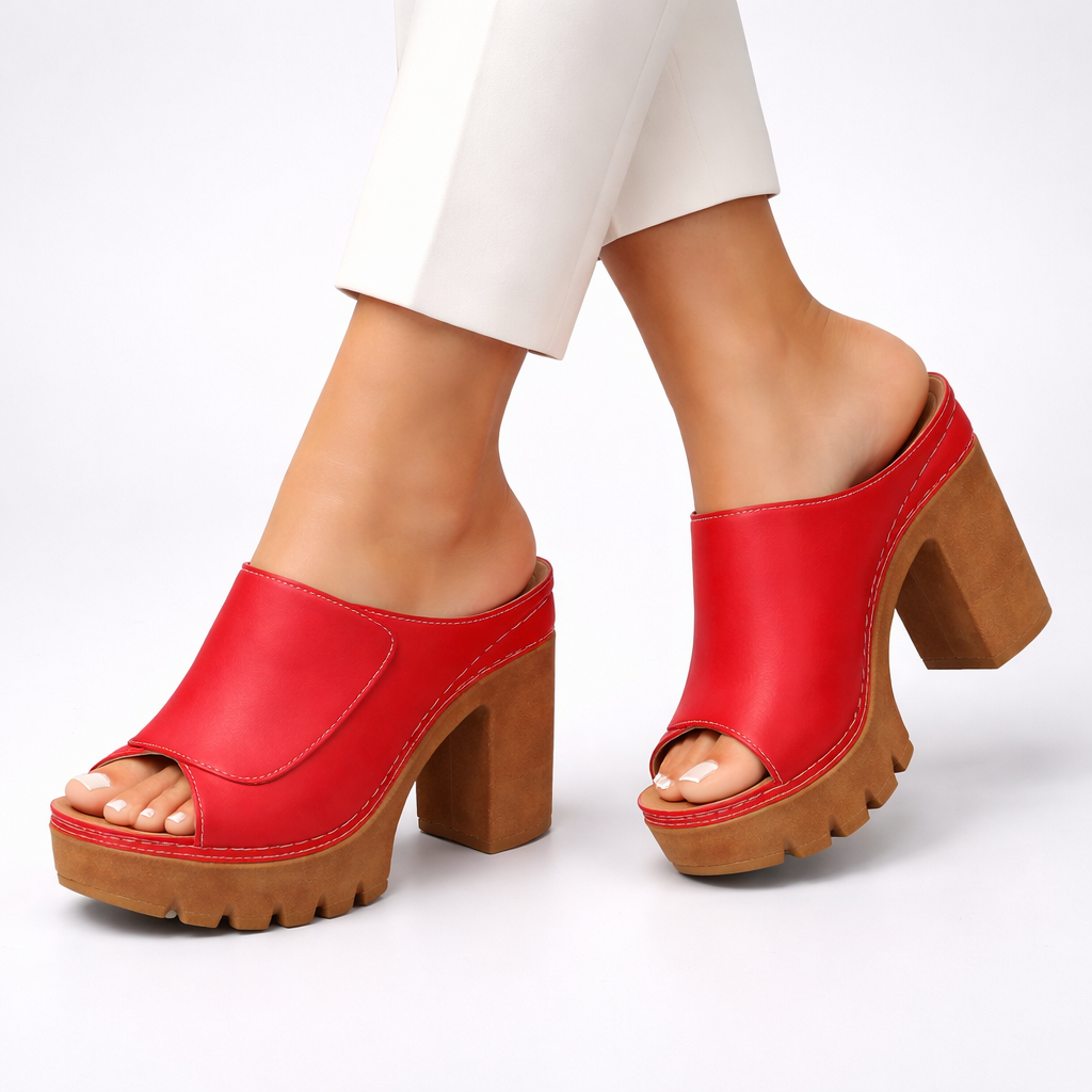 Damen Plateau-Heels mit Blockabsatz, Rückansicht des Absatzes