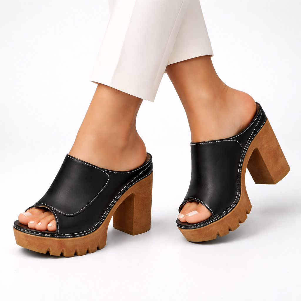 Damen Plateau-Heels mit Blockabsatz in glänzender Optik, Seitenansicht