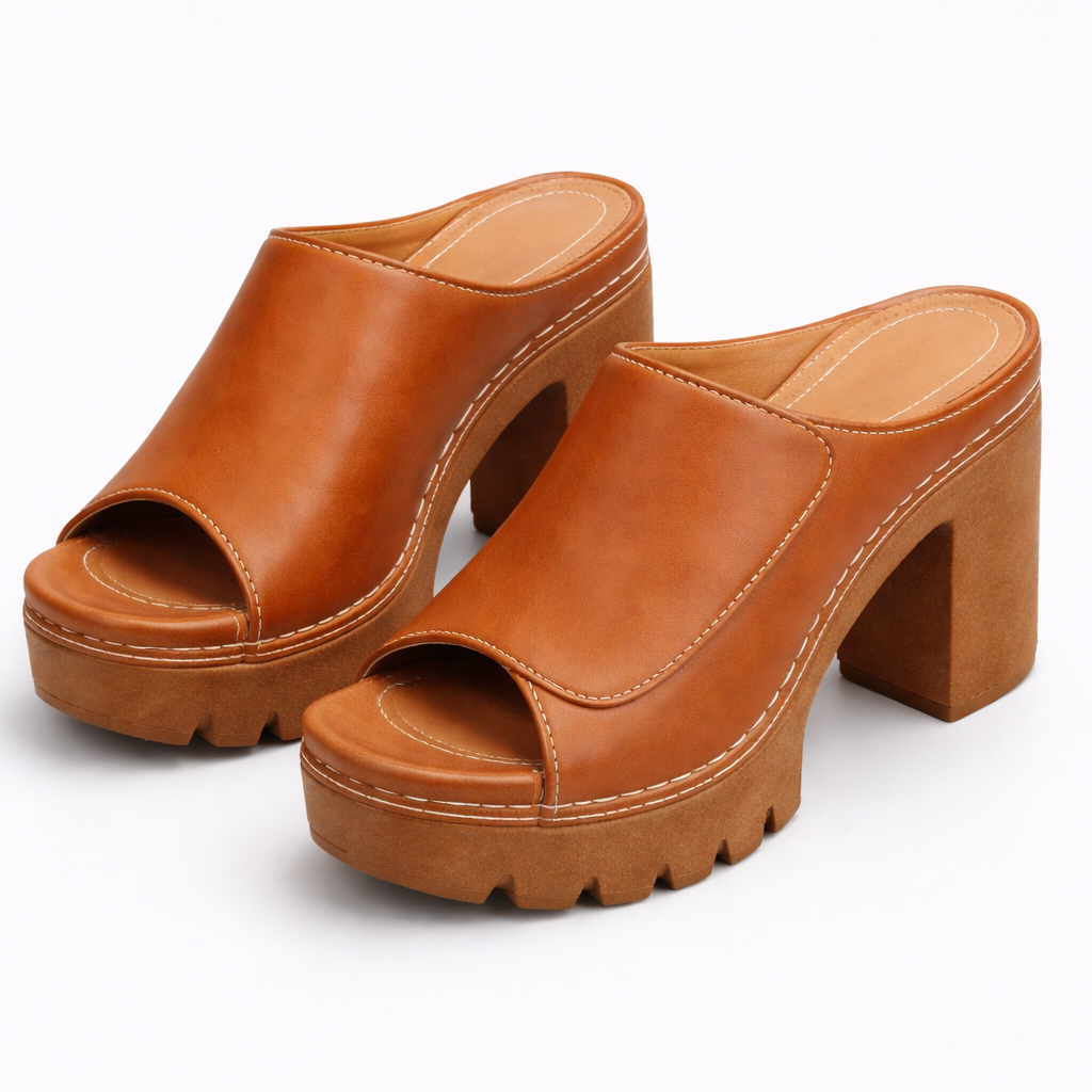Damen Plateau-Heels mit Blockabsatz, Draufsicht auf das Schuhpaar