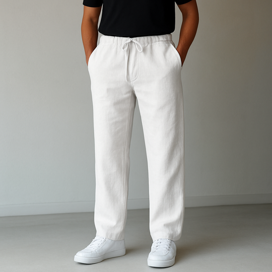 Herren Leinenhose Mit Kordelzug Und Taschen