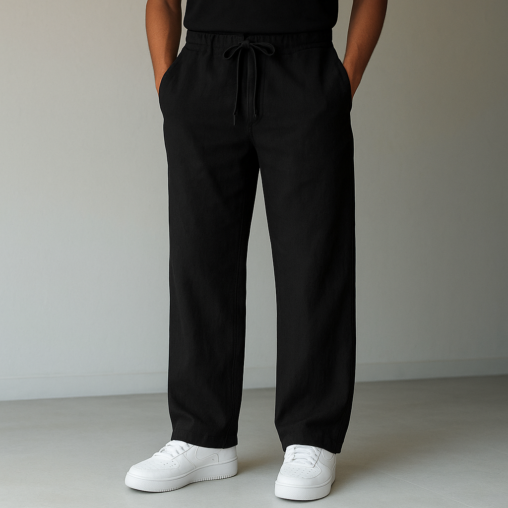 Herren Leinenhose Mit Kordelzug Und Taschen