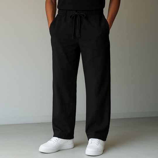 Herren Leinenhose Mit Kordelzug Und Taschen