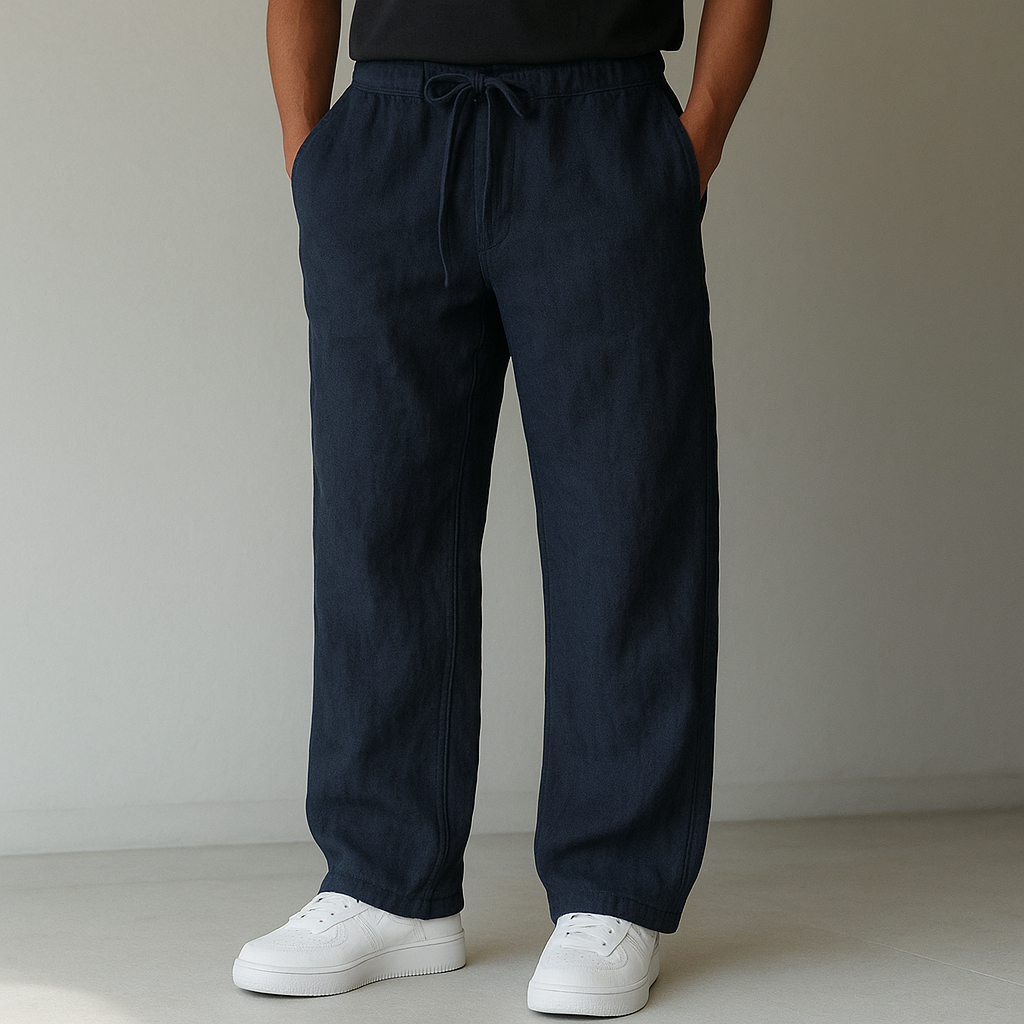 Herren Leinenhose Mit Kordelzug Und Taschen
