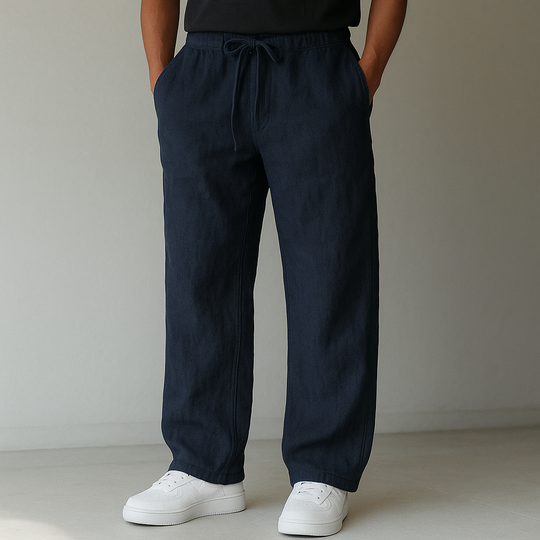 Herren Leinenhose Mit Kordelzug Und Taschen