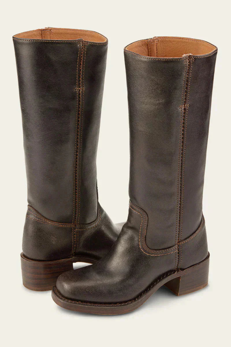 Damen Lederstiefel Mit Blockabsatz Im Klassischen Design