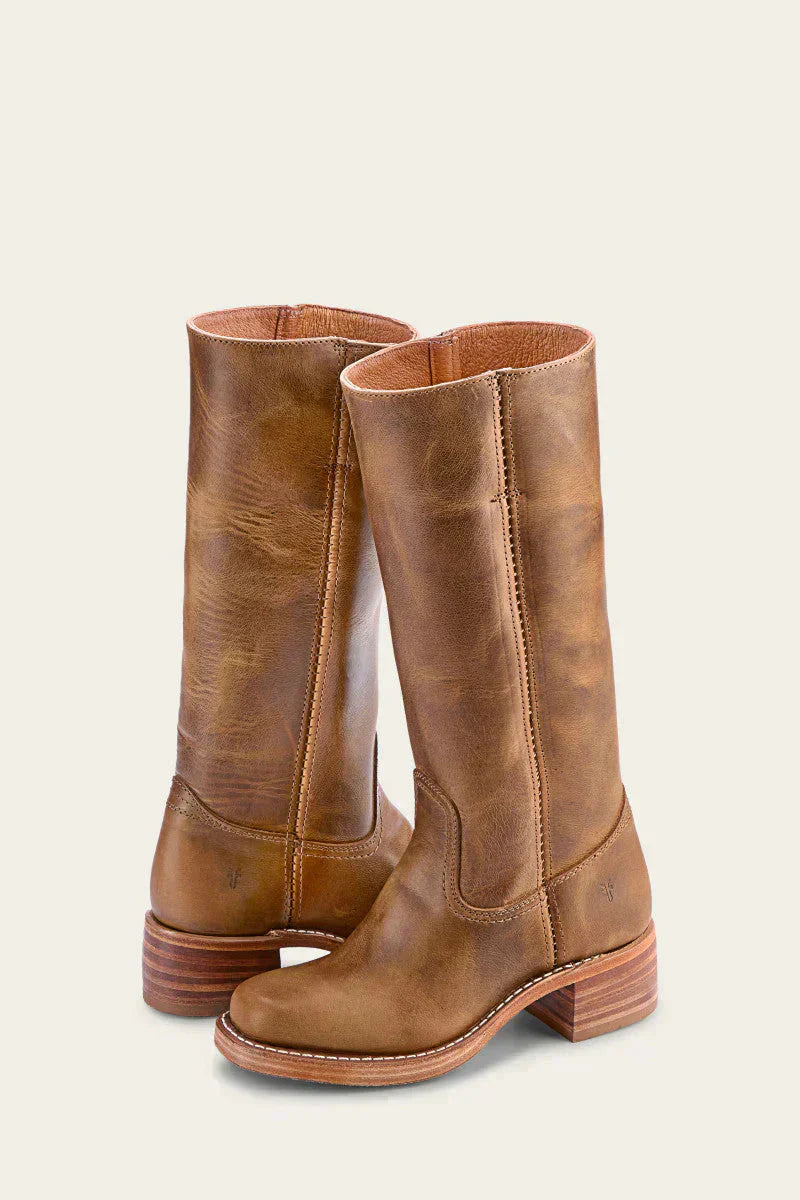 Damen Lederstiefel Mit Blockabsatz Im Klassischen Design