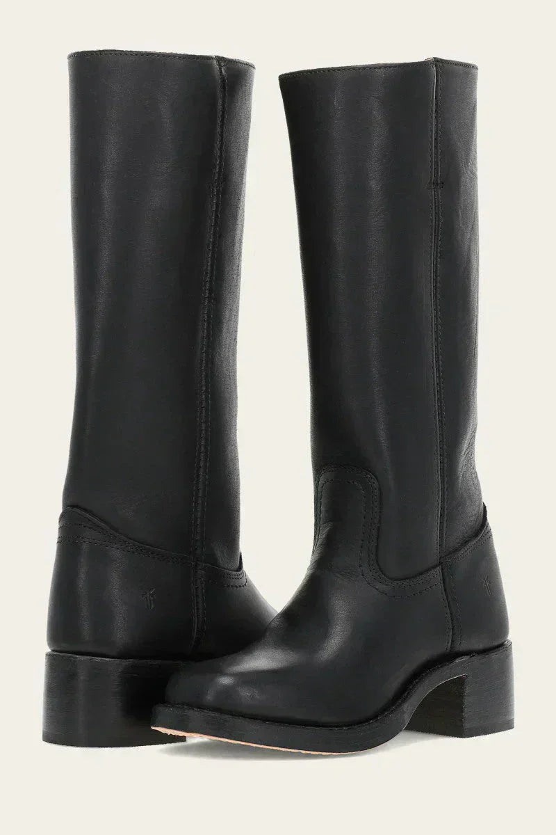 Damen Lederstiefel Mit Blockabsatz Im Klassischen Design