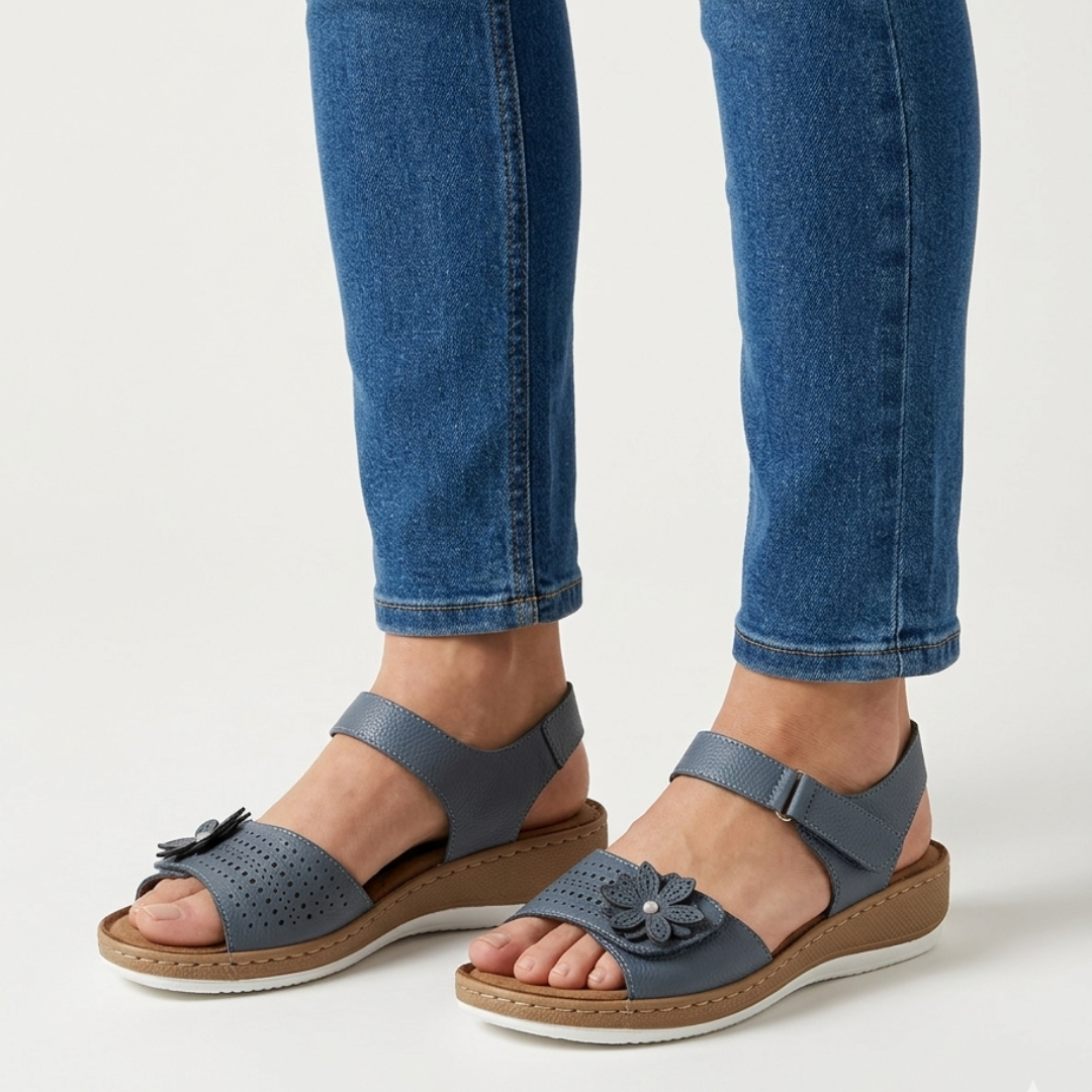 Damensandalen mit Blumenmuster und hohem Komfort