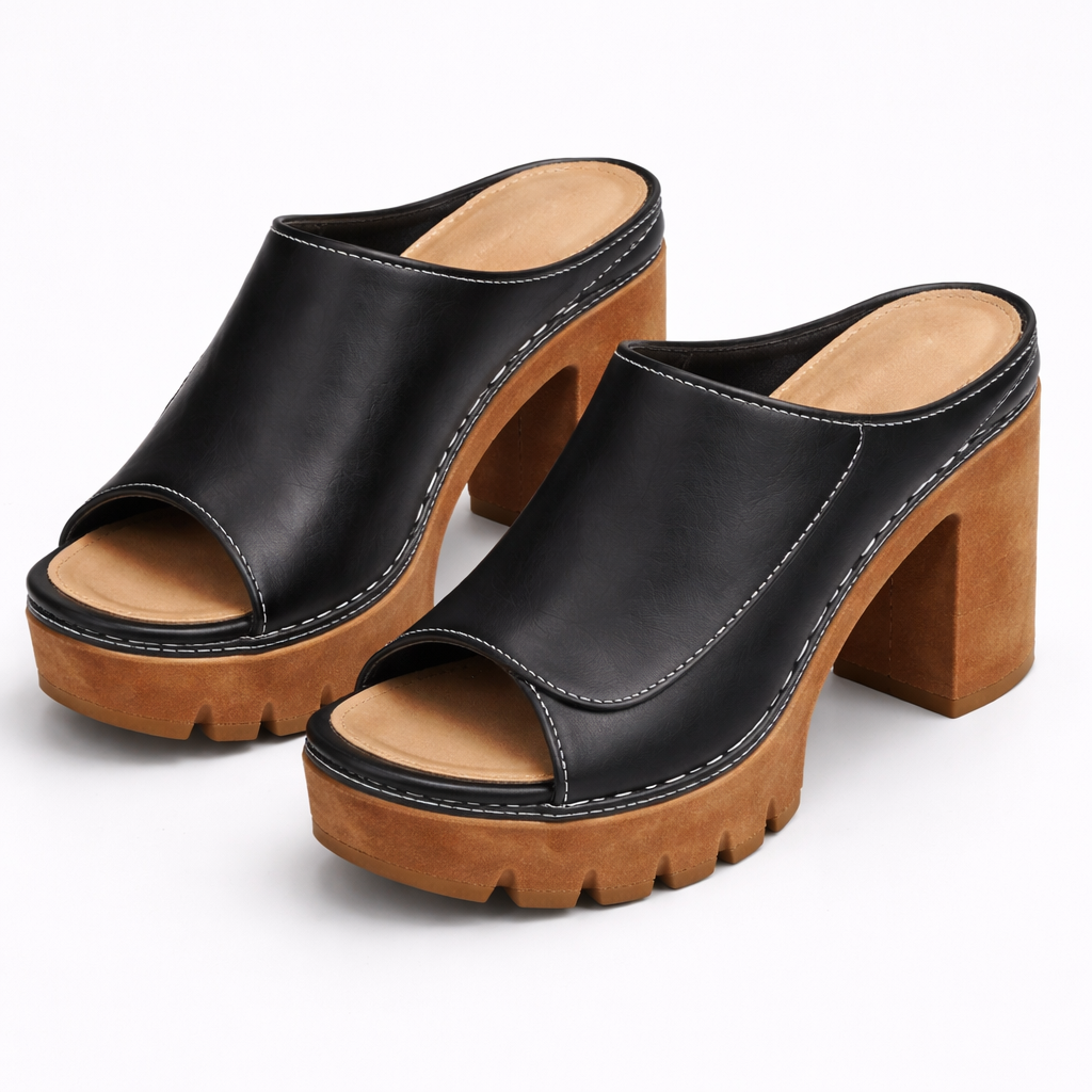 Damen Plateau-Heels mit Blockabsatz, Innenansicht des Schuhpaares