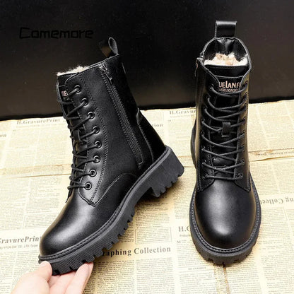 Schwarze Leder-Winterstiefel