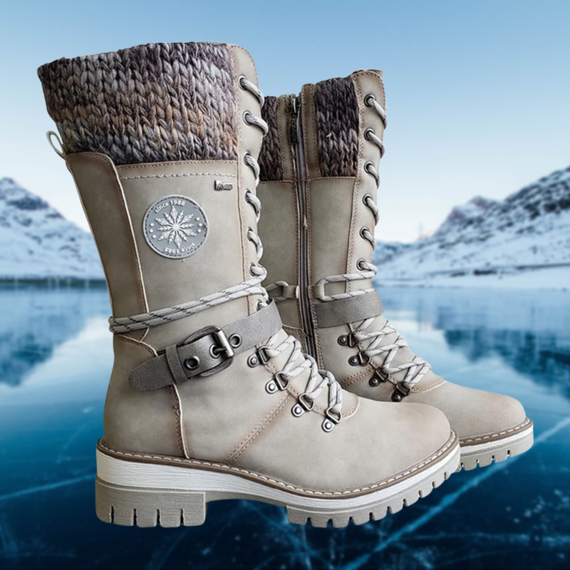 Damen Winterstiefel Mit Strickbund Und Reißverschluss