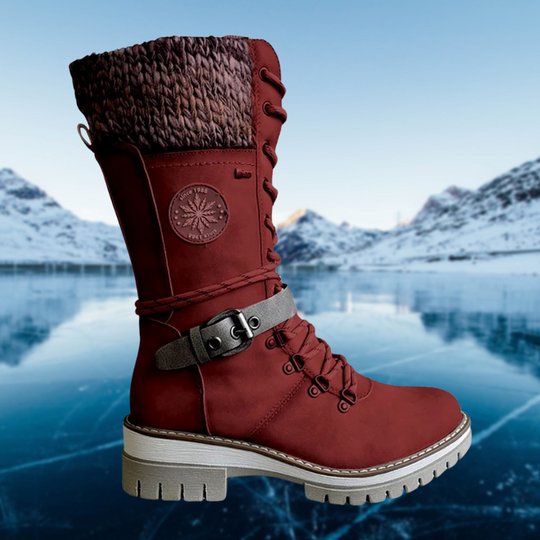 Damen Winterstiefel Mit Strickbund Und Reißverschluss