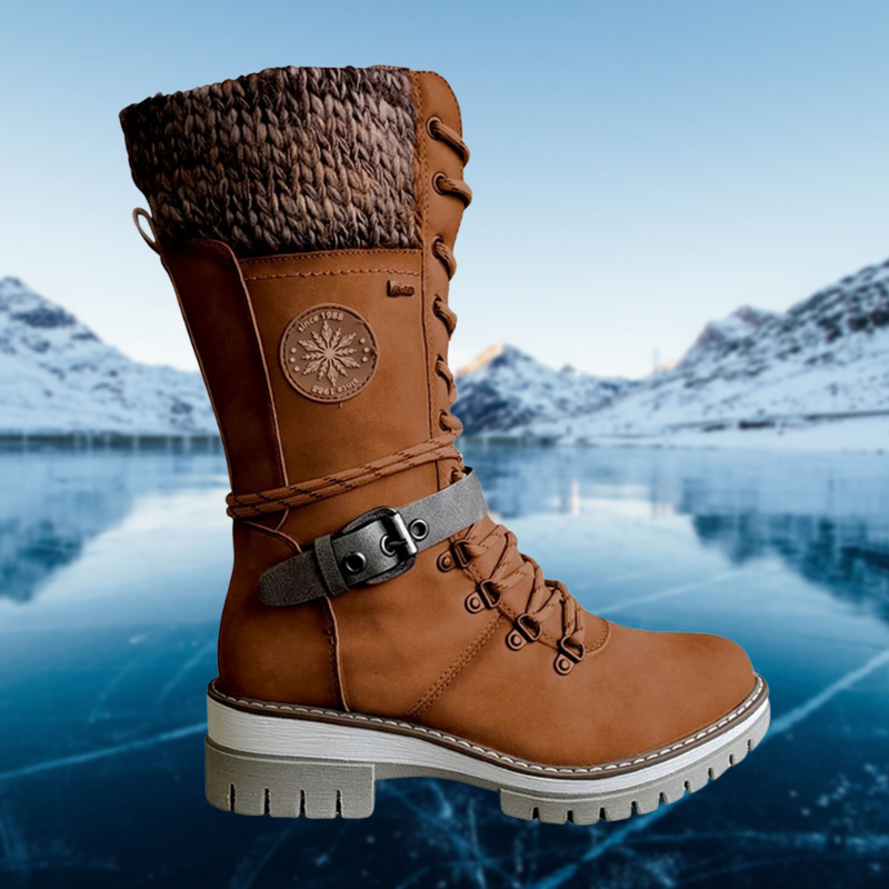 Damen Winterstiefel Mit Strickbund Und Reißverschluss