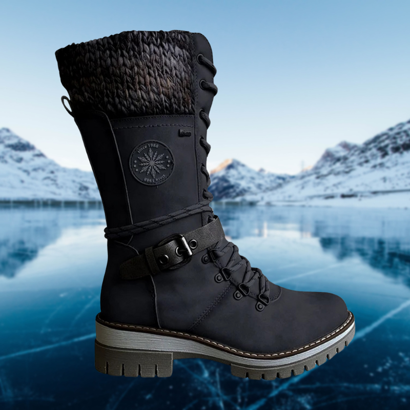 Damen Winterstiefel Mit Strickbund Und Reißverschluss