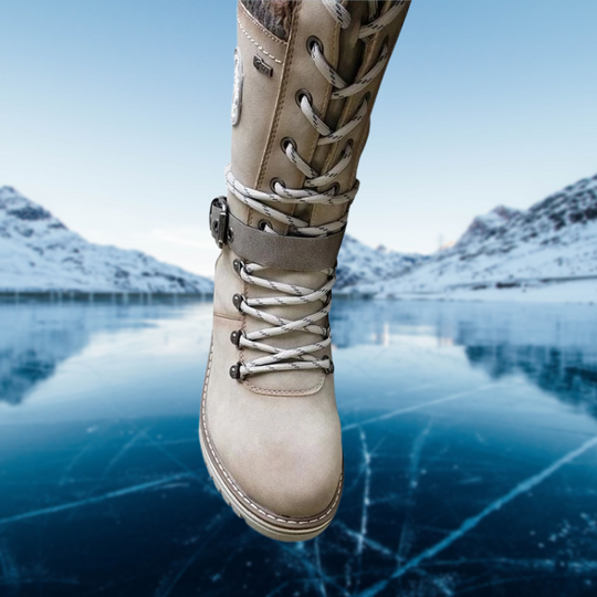 Damen Winterstiefel Mit Strickbund Und Reißverschluss