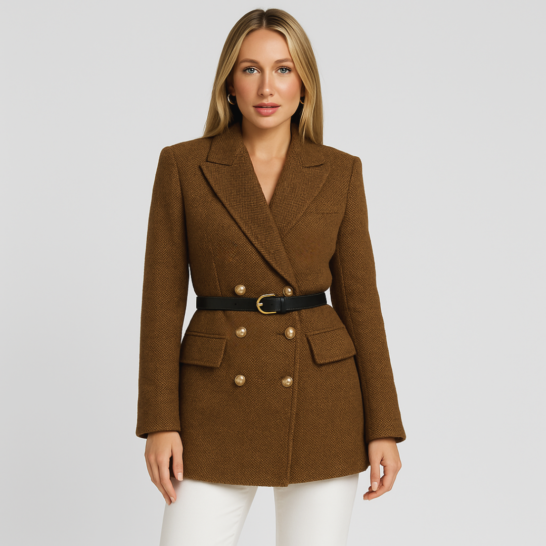 Damen Tweed Mantel Mit Doppelreihigem Design
