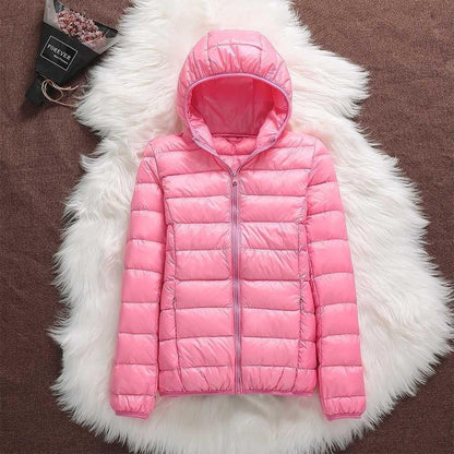 Damen Daunenjacke Mit Kapuze Und Klassischem Design