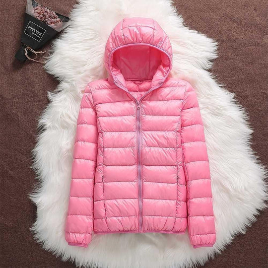 Damen Daunenjacke Mit Kapuze Und Klassischem Design