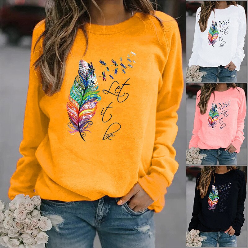 Damen Pullover Mit Feder Motiv
