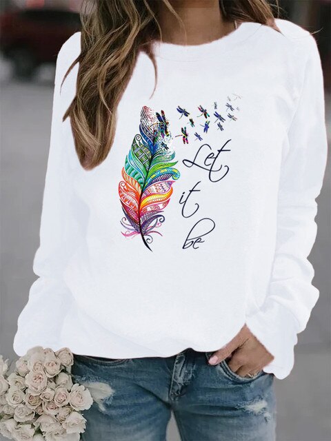 Damen Pullover Mit Feder Motiv
