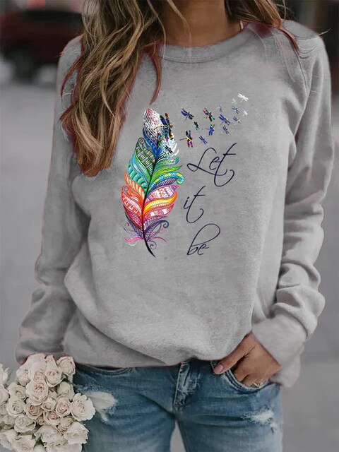Damen Pullover Mit Feder Motiv