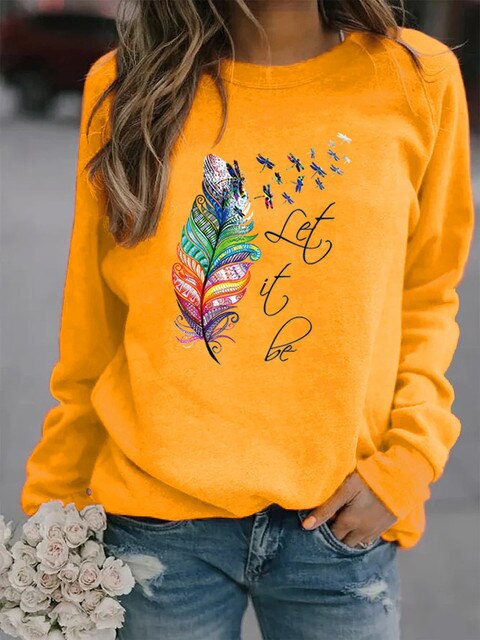 Damen Pullover Mit Feder Motiv