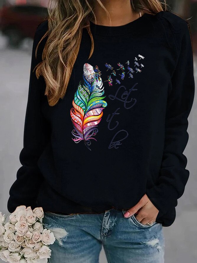 Damen Pullover Mit Feder Motiv