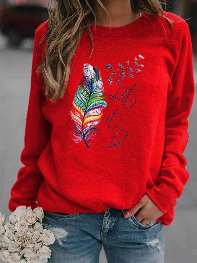 Damen Pullover Mit Feder Motiv