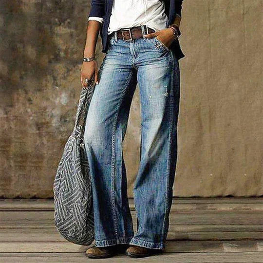 Damen Hose Mit Hoher Taille Und Weitem Bein