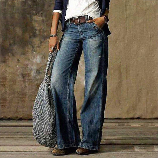 Damen Hose Mit Hoher Taille Und Weitem Bein