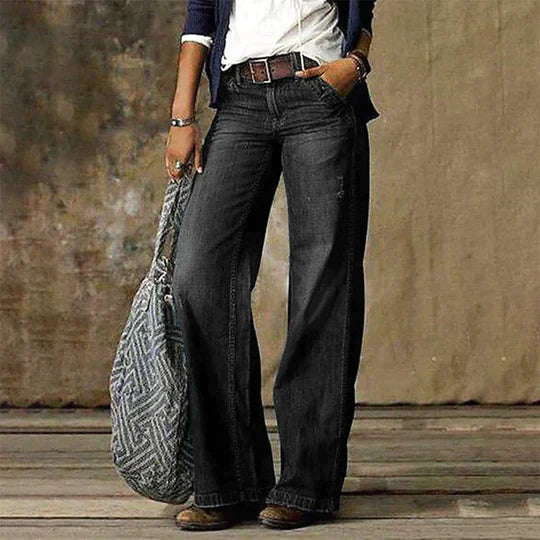 Damen Hose Mit Hoher Taille Und Weitem Bein