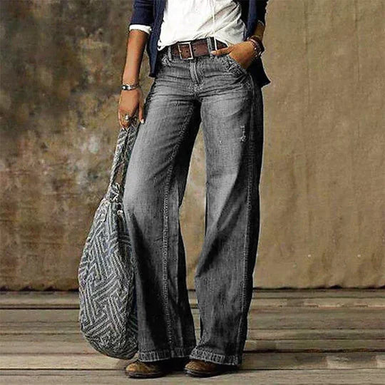 Damen Hose Mit Hoher Taille Und Weitem Bein
