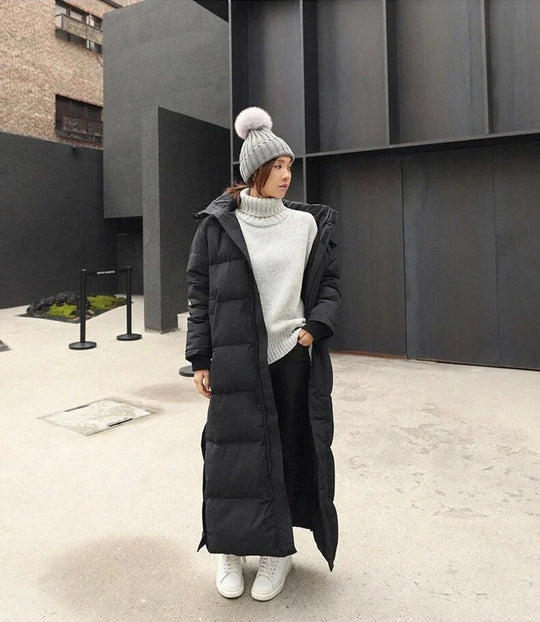 Damen Lange Gewatteerde Jacke Mit Klassischem Design