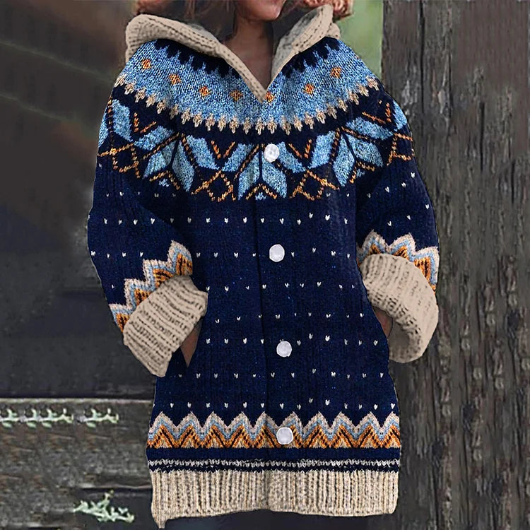 Damen Strickjacke Mit Kapuze Und Knopfleiste